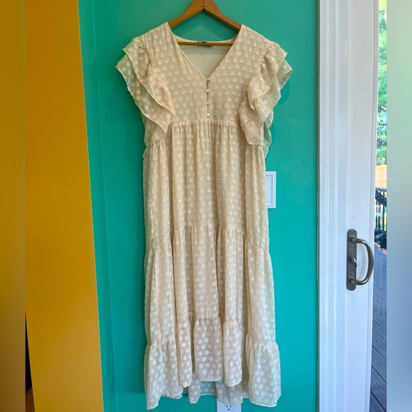 Polagram Romantic Cream Dot Midi Dress - Picture 1 of 6